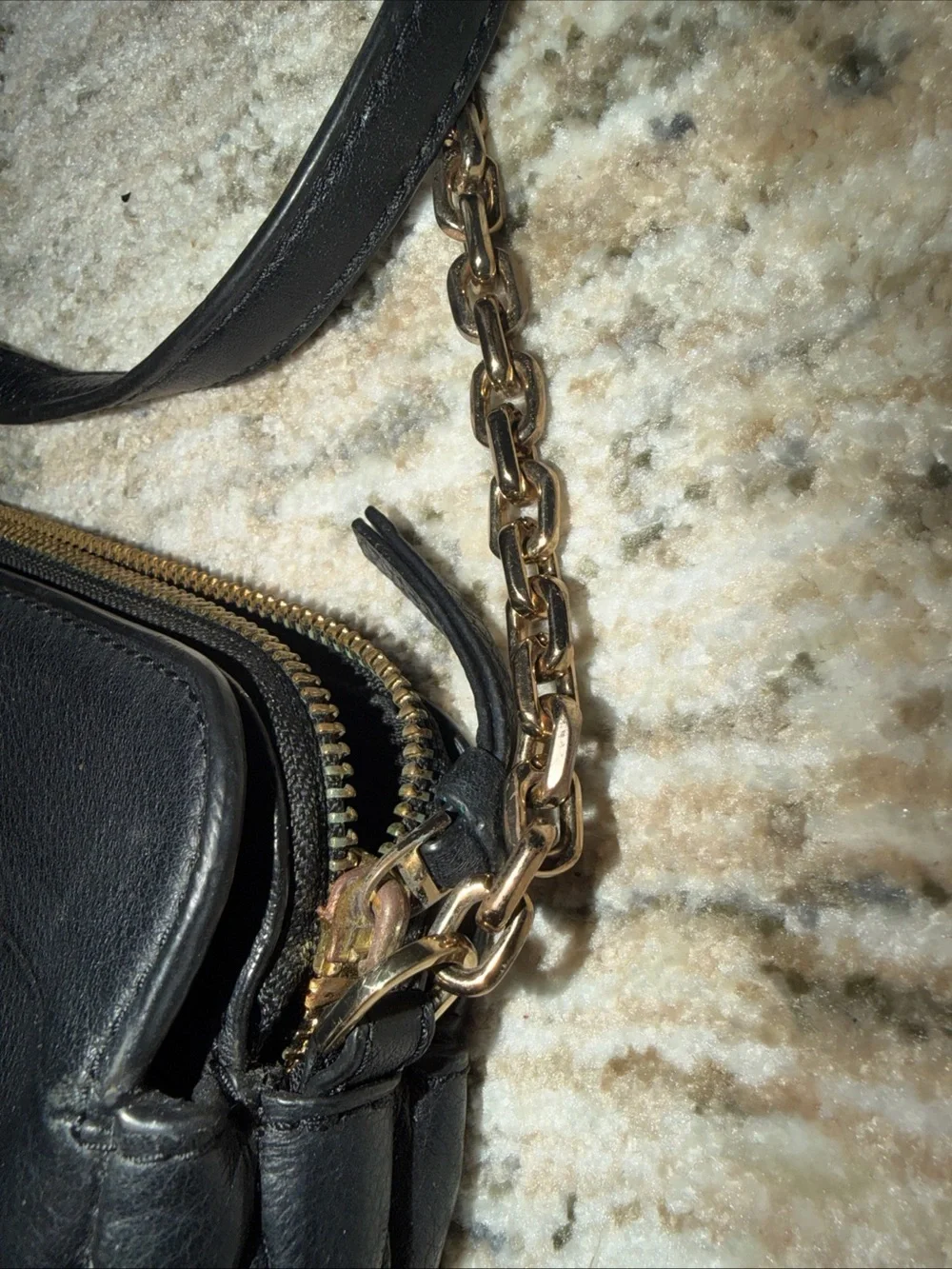 Tory Burch Black Pebbled Leather Logo Crossbody with Gold Hardware